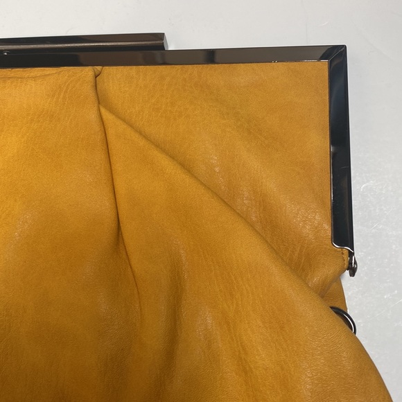 Bedd Yellow Pouch Bag Fold Over Large Golden Clutch - Picture 5 of 11